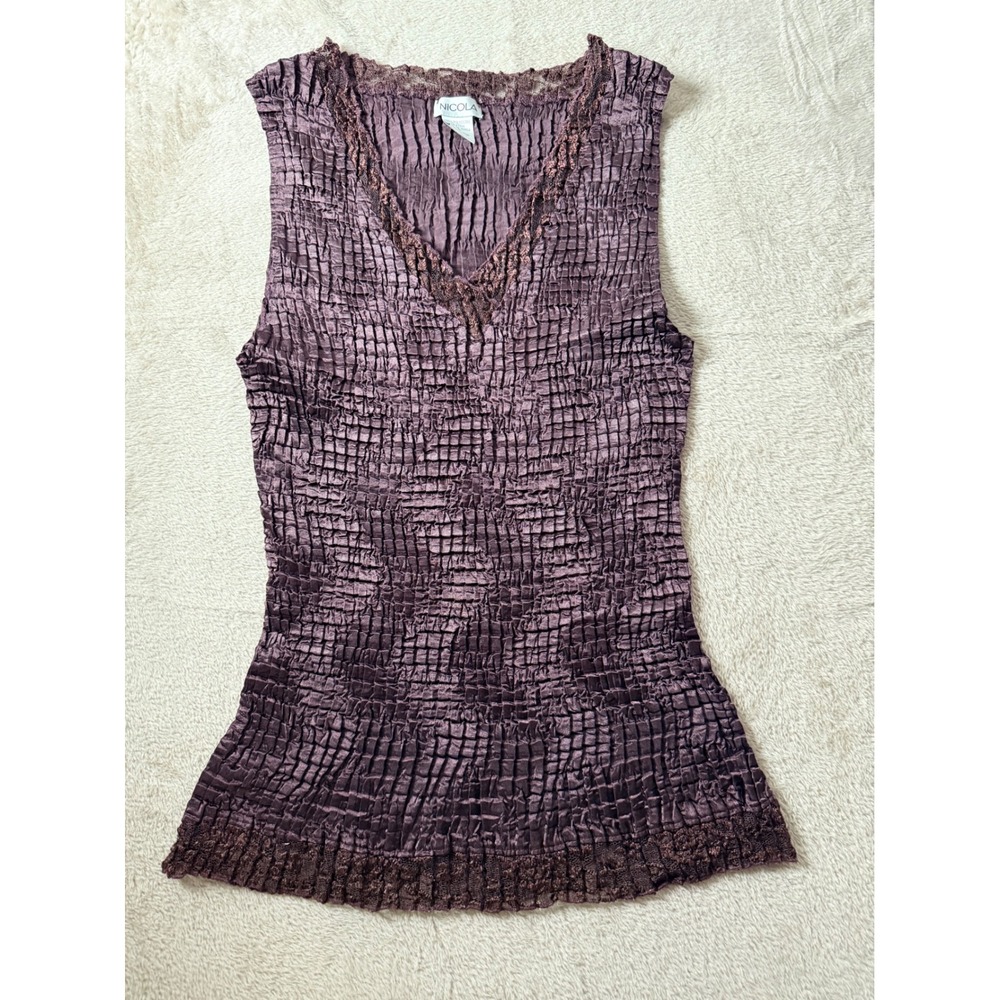 Nicola Womens Small Pleated Top Lace Trim y2K VTG Romantic Coquette Feminine
